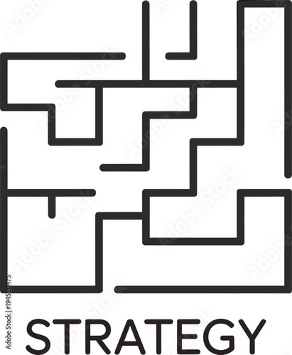 Maze Icon with the Word STRATEGY Below on White Background Keywords: maze, labyrinth, strategy, puzzle, icon, symbol