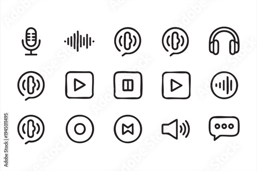 Wallpaper Mural Audio Playback Control Icon Pack with Play Pause and Sound Wave Symbols Torontodigital.ca