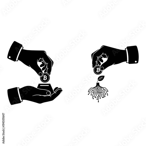 Cryptocurrency exchange and investment growth illustration with bitcoin icons Vector, illustration