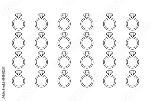 Minimal diamond engagement ring outline icon set for wedding and luxury jewelry design