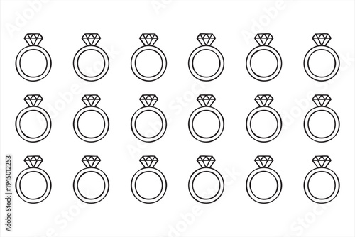 Luxury jewelry engagement ring minimal outline symbol set isolated vector