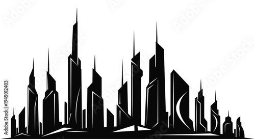 Black city skyline vector illustration, urban landscape silhouette