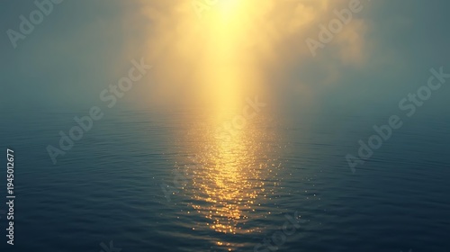 Golden light over calm ocean with spiritual energy love faith hope goodness shining in peaceful divine horizon glow