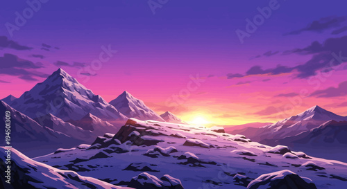 Snowy Mountain Range at Sunset