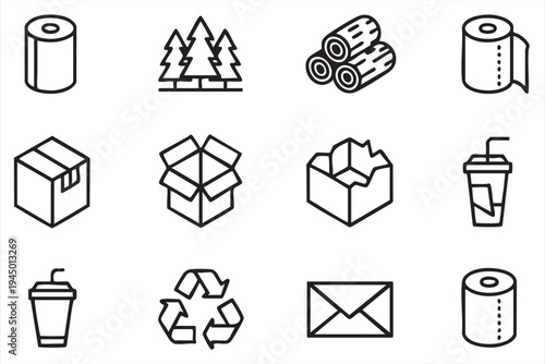 Sustainable shipping and packaging line icons collection for logistics design