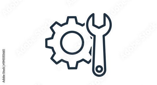 Vector graphic illustration of a wrench and gear symbolizing maintenance and repair in a simple design