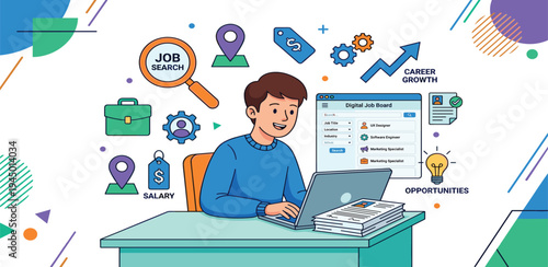 Young professional efficiently navigating online job search platforms and optimizing digital tools for career growth and new employment opportunities