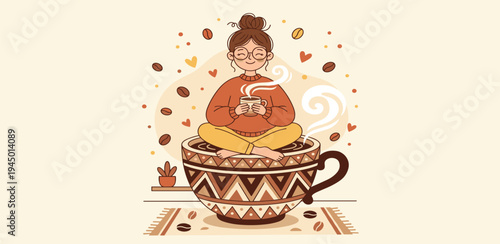 Cozy Morning Coffee Break A Person Enjoying a Warm Beverage in a Giant Mug