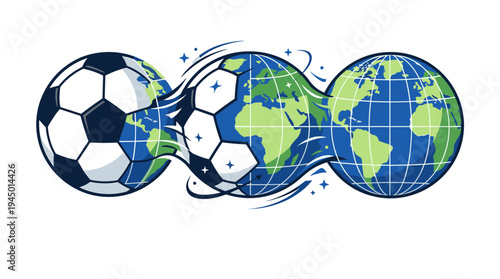 Soccer ball transforms into planet Earth, global sport concept