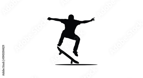 Vector silhouette of skateboarder in mid-air