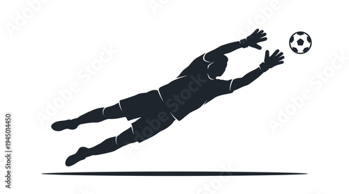 Soccer goalkeeper diving to catch ball vector silhouette