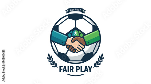 Soccer ball with handshake symbolizing fair play and respect