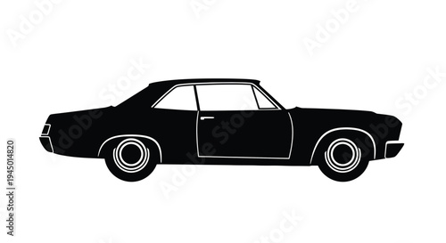 Black silhouette of a classic muscle car side view illustration