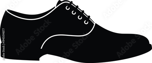 Black men shoe silhouette icon, dress shoe vector illustration, formal footwear sign, male fashion symbol, elegant leather oxford isolated, footwear.