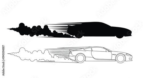 Stylized illustration of a speeding sports car leaving a smoke trail