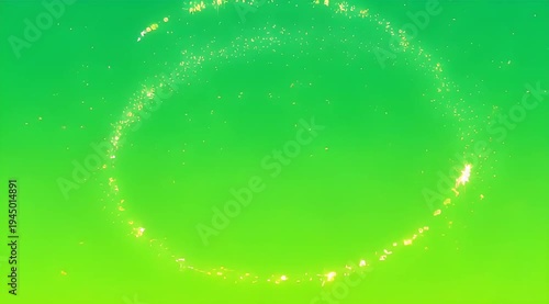 Golden particle swirl against vibrant gradient green background creates magical effect