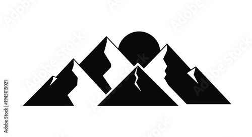 Vector mountain range silhouette with sun