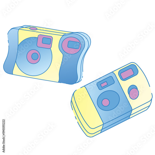 インスタントカメラのセット 使い捨てカメラ パステルカラー 平成レトロ ファンシー かわいい ポップ イラスト 90年代 00年代 エモい デコレーションベクターイラスト