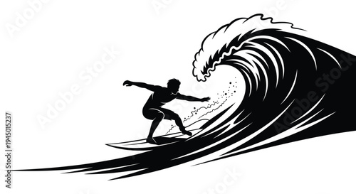 Black silhouette surfing vector illustration