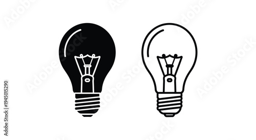 Two lightbulbs depicted in contrasting black and white line art styles