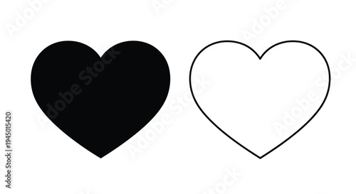 Two hearts a solid black shape and an outlined heart form