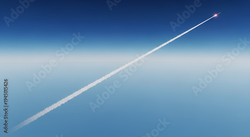 Missile launch trail in the clear blue sky with copy space