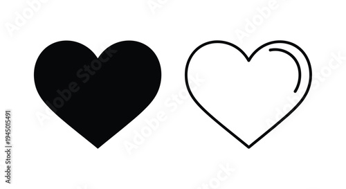 Two heart icons one solid black and one outlined in white