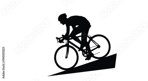 Silhouette of a cyclist riding uphill on a minimalist design