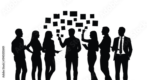 Set of 6 business people silhouettes with speech bubbles vector