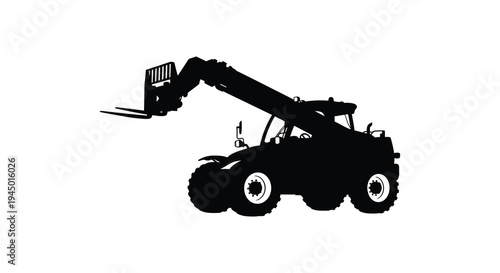 A stark black silhouette of a telescopic handler showcasing its industrial design silhouette high quality professional