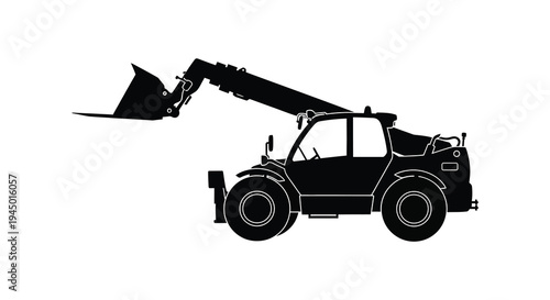 A stark black silhouette of a telescopic handler showcasing its powerful build and design silhouette