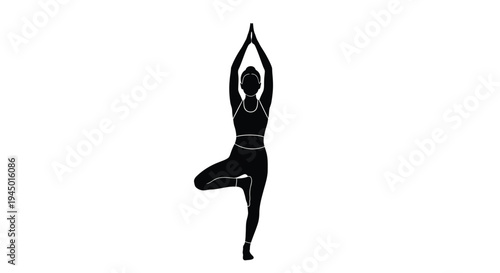 Black silhouette of a woman in tree yoga pose vector