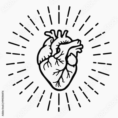 "Anatomical Heart Radiating Energy"