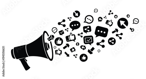 Set of social media icons vector, megaphone, black