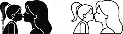 Mother and daughter sharing a tender kiss moment Vector