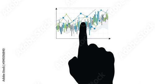 Vector hand pointing to a graph and chart icon