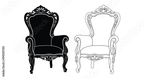 Elegant baroque chairs a black silhouette and a white outline