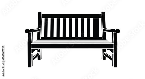 Black and white silhouette of a classic wooden park bench