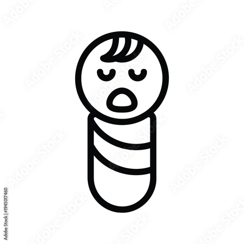 Crying baby with swirly hair. Single Line Icon.