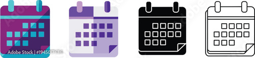 Versatile set of calendar icons featuring modern flat gradient glyph and outline styles suitable for web mobile and scheduling applications