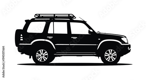 Black silhouette of a suv with a roof rack side view