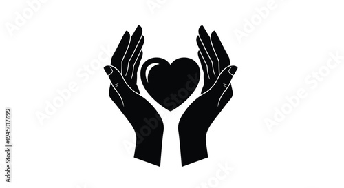 Black silhouette of hands cradling a dark heart shape