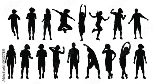 Silhouettes of people in dynamic poses expressing energy and freedom