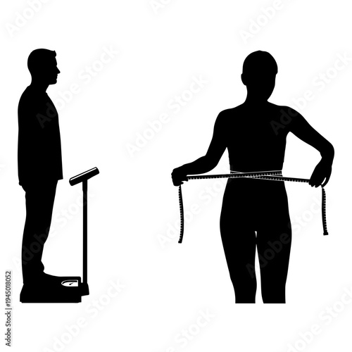 Health measurements involving height and waist size comparison Vector, illustration