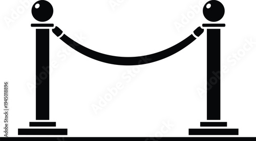 Barrier rope stanchion icon, crowd control post, VIP queue divider, event security barrier, red carpet entrance vector illustration