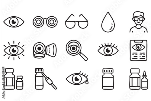 Vision and ophthalmology outline icons collection for healthcare design