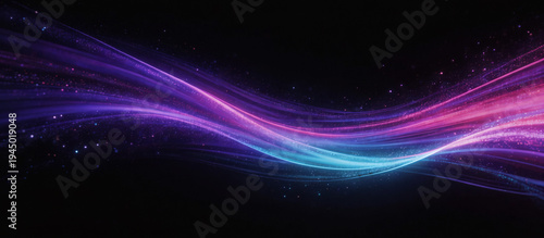 Canvas Print Abstract digital art with glowing particle streams light trails on dark backgrou