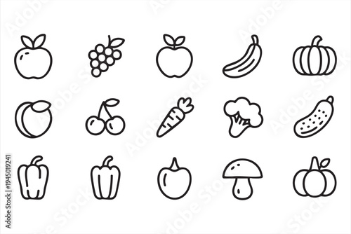 Healthy organic food symbols set with fruits vegetables and farm produce
