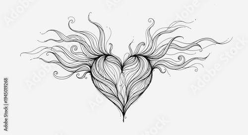 Intricate heart design with flowing lines and ornamental details