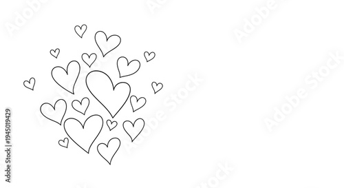 Outlined hearts composition on a white background for love and affection concepts
